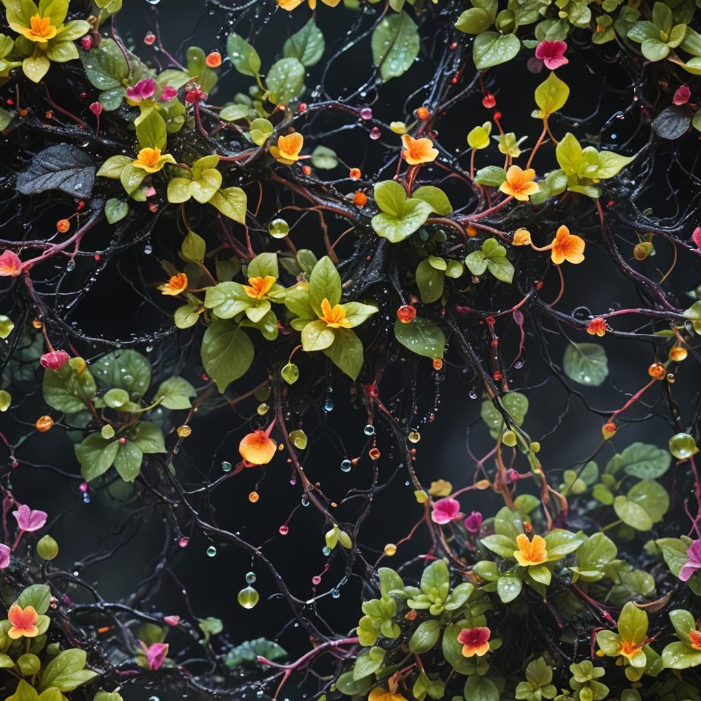 Surreal Macro Garden in Dreamy Oil Painting Style