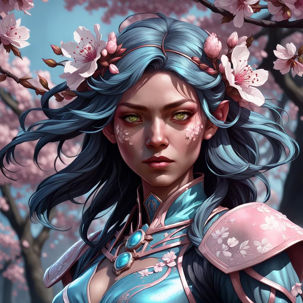 Detailed Cherry Blossom Banshee Portrait