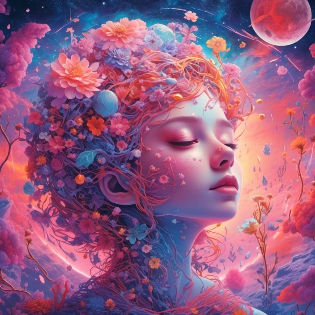 Holographic Astral Landscape in Mixed Media Style