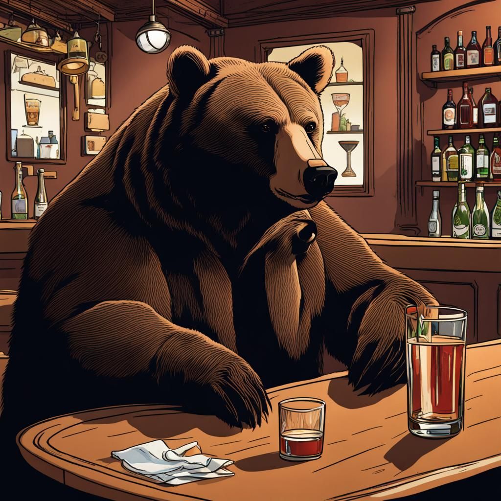 Bear Enjoying a Drink at a Quiet Bar