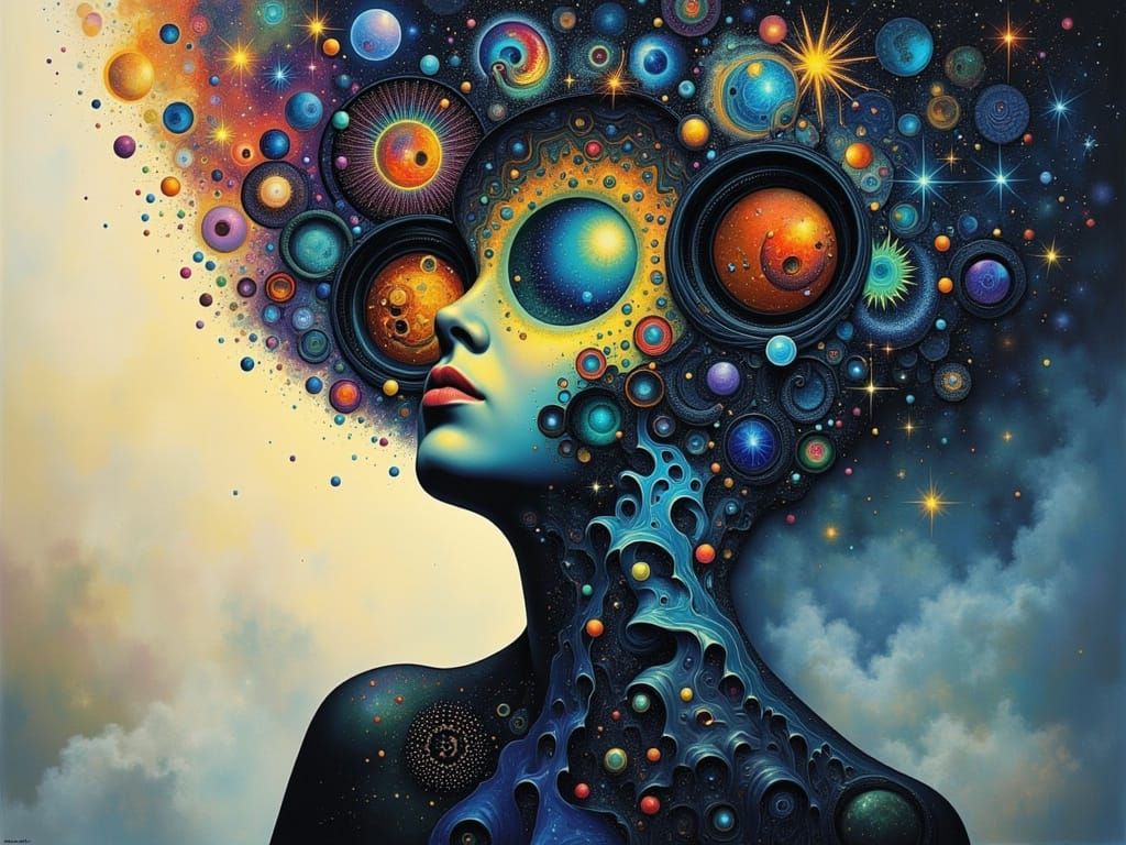 Surreal Cosmic Entity with Galaxy Eyes