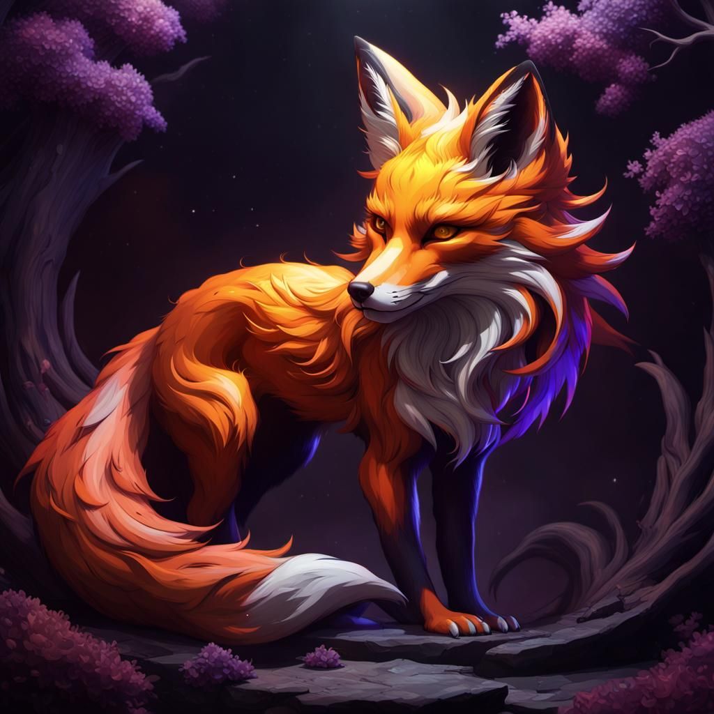 Nine-Tailed Fox with Yin Yang in Dark Fantasy Style