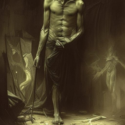 Horrifying Broken Man in Gothic Horror Style