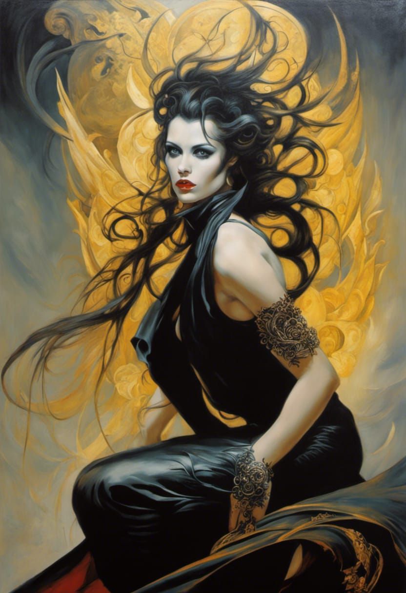 Gothic Emo Young Man with Tattoos as Oil Painting