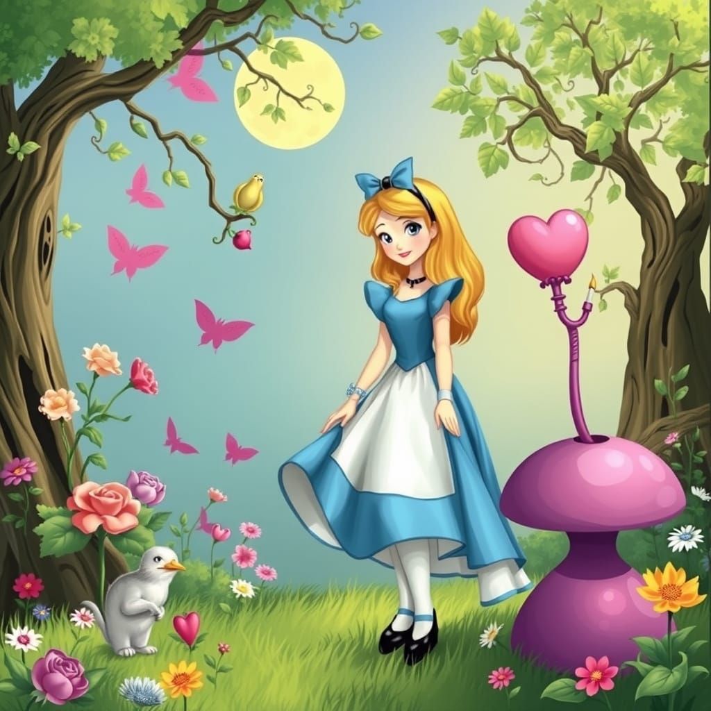 Alice in Wonderland Landscape in Dreamlike Style