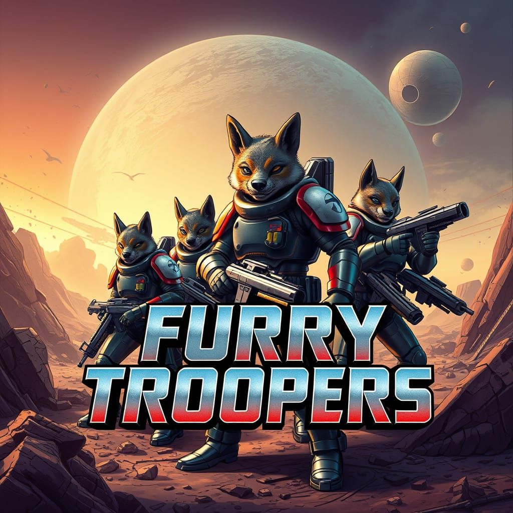 Furry Starship Troopers words overlaid read "Furry Troopers"
