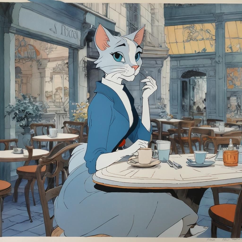 Stylish Woman and Dog in Mid-Century Animation Cel Art