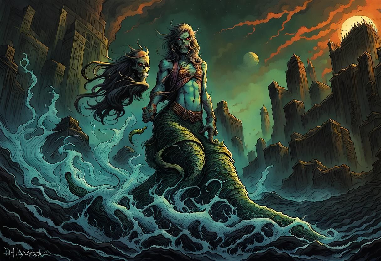 Sinister Mermaid Album Cover in 80s Comic Style