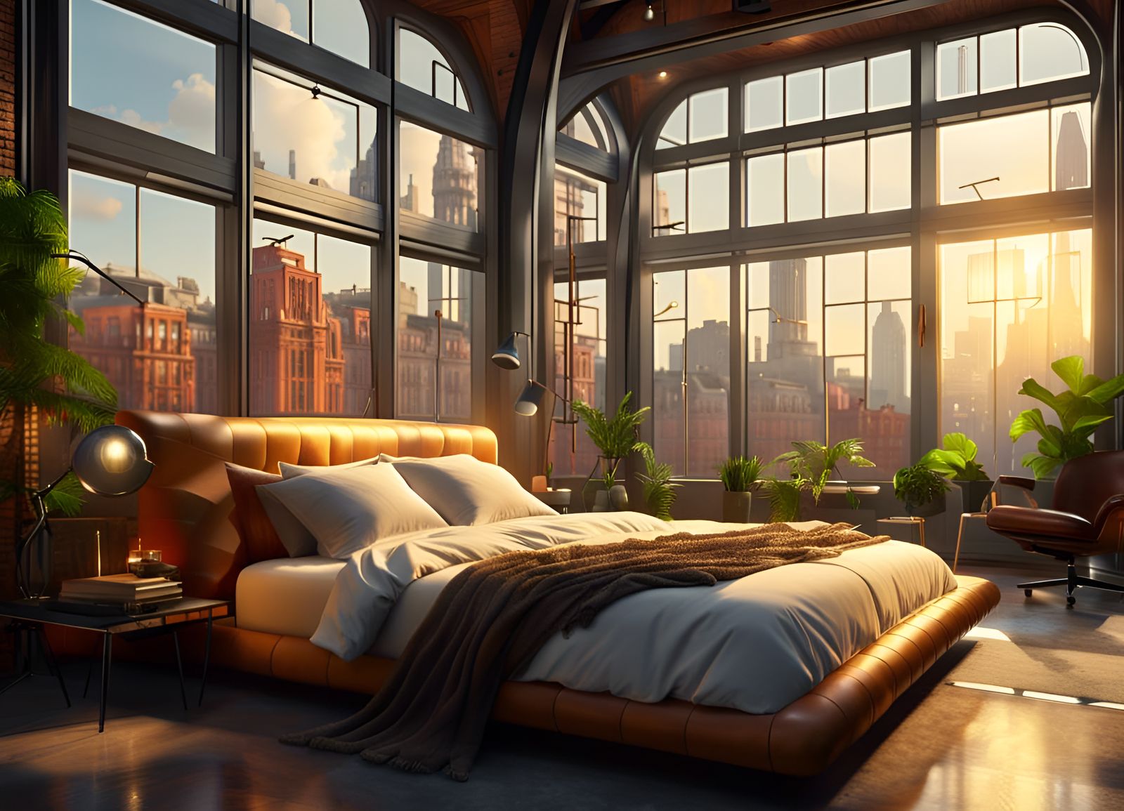 Industrial Bedroom Overlooks Solarpunk Town