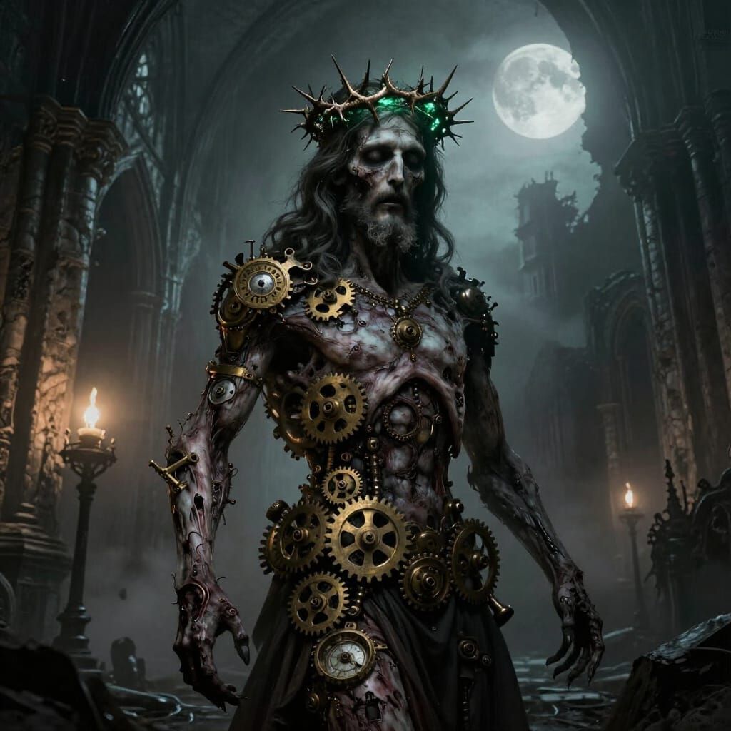 Steampunk Gothic Zombie Jesus in Cathedral Ruins