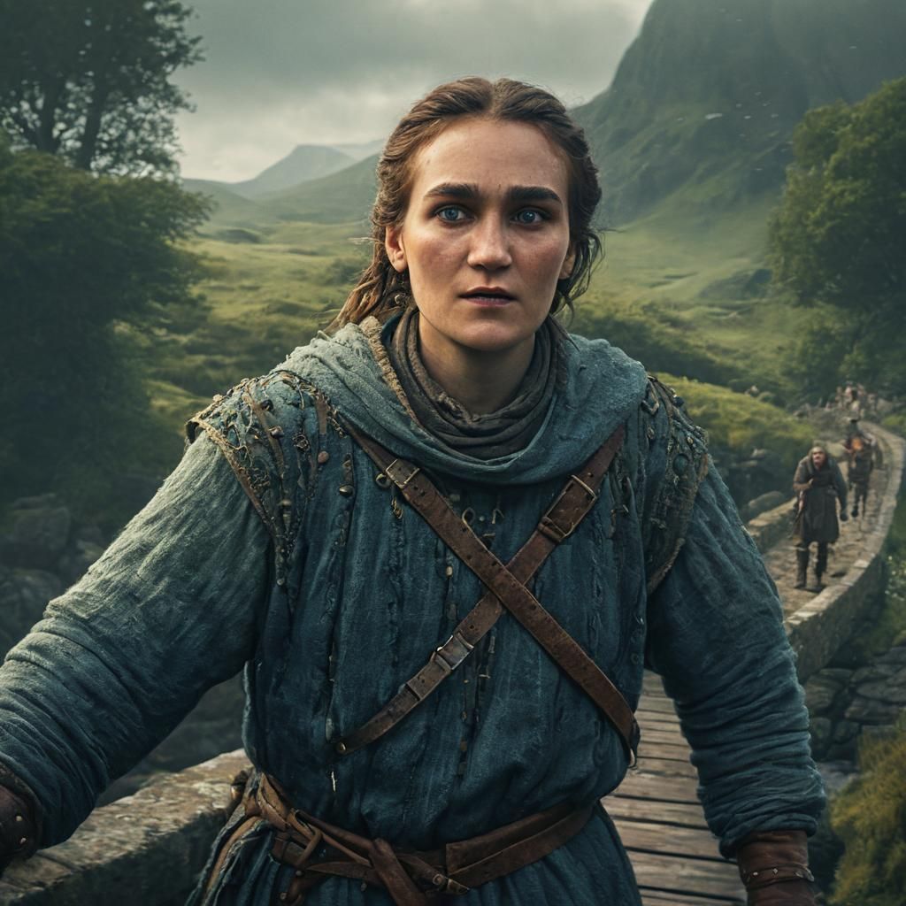 Peasant Crossing Bridge in Medieval Scotland