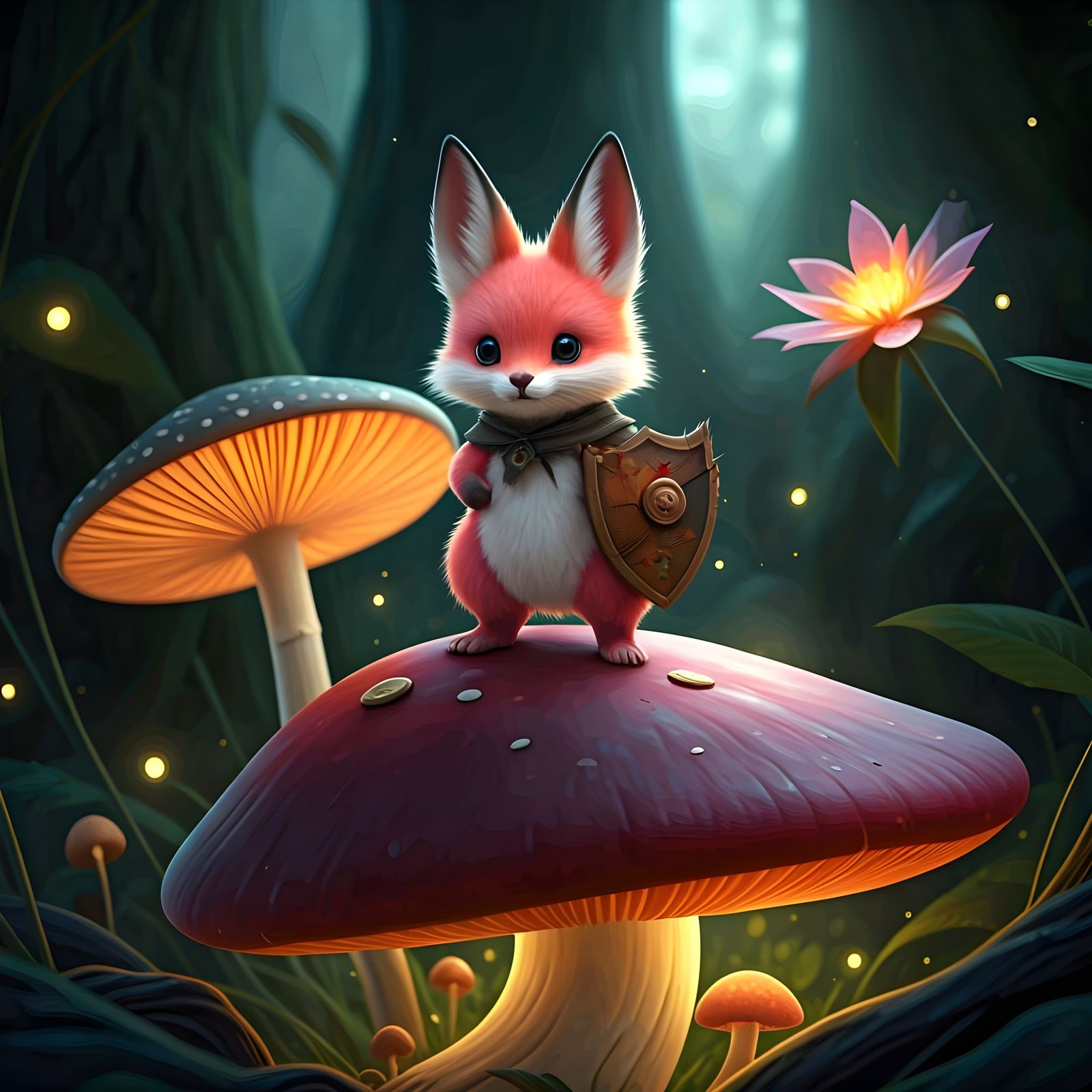 Mystical Rabbit-Fox Guardian in a Whimsical Forest Realm
