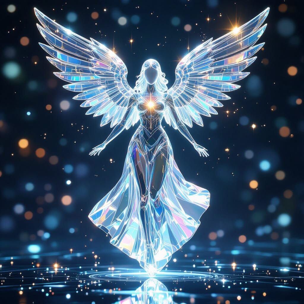 Futuristic Crystal Angel Statue in Sci-Fi Style
