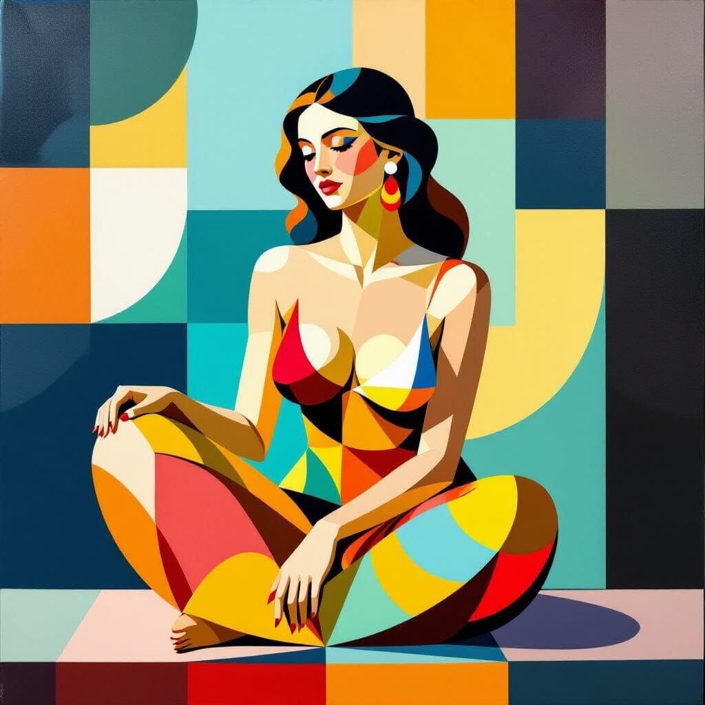 Geometric Woman Sculpture in Vibrant, Ultra-Realistic Style