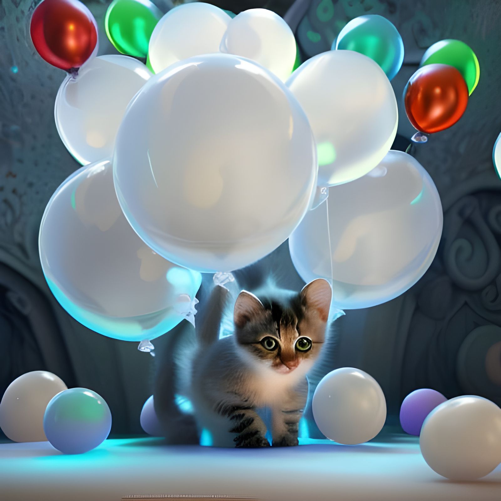 Adorable Kitten's Party in Cartoon Style