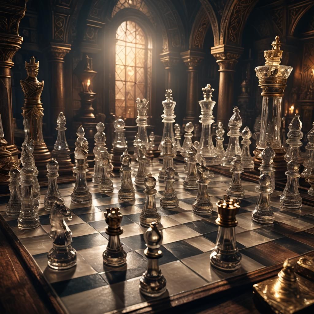 Mystical Crystal Chessboard in Ancient Chamber