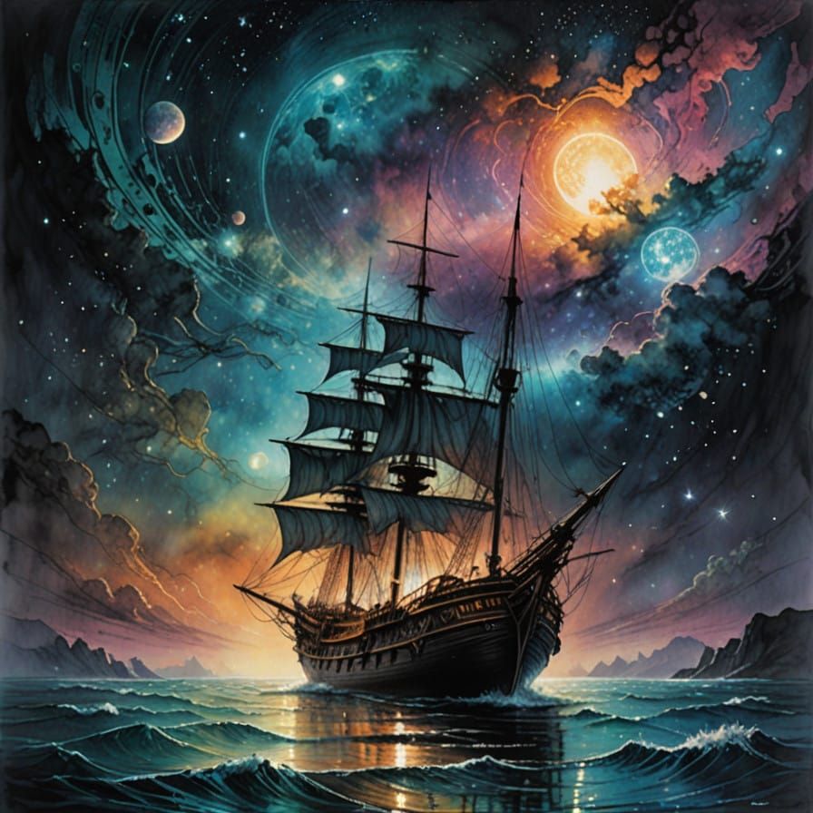 Ethereal Boat Scene with Hyper-Realistic Details