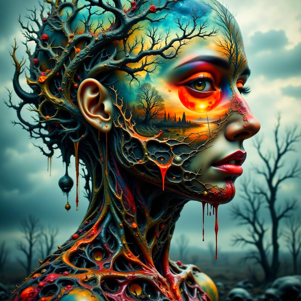 Grotesque Creature Emerging from Bloody Swamp