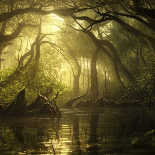 Cottagecore Mangrove Woodland in Spring Sunlight