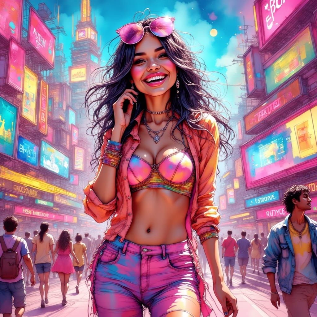Futuristic Cityscape Portrait in Digital Painting Style