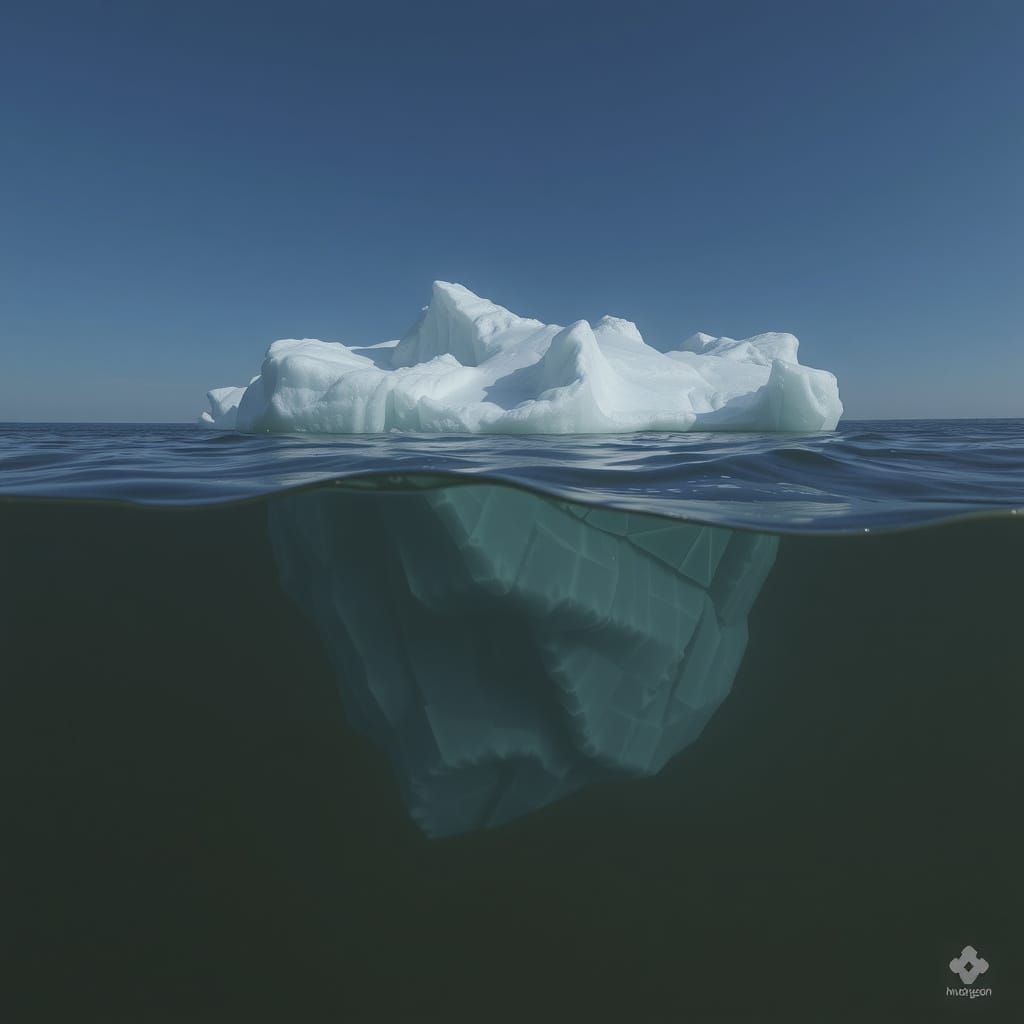 Iceberg Below and Above Murky Sea in Vast Mystery