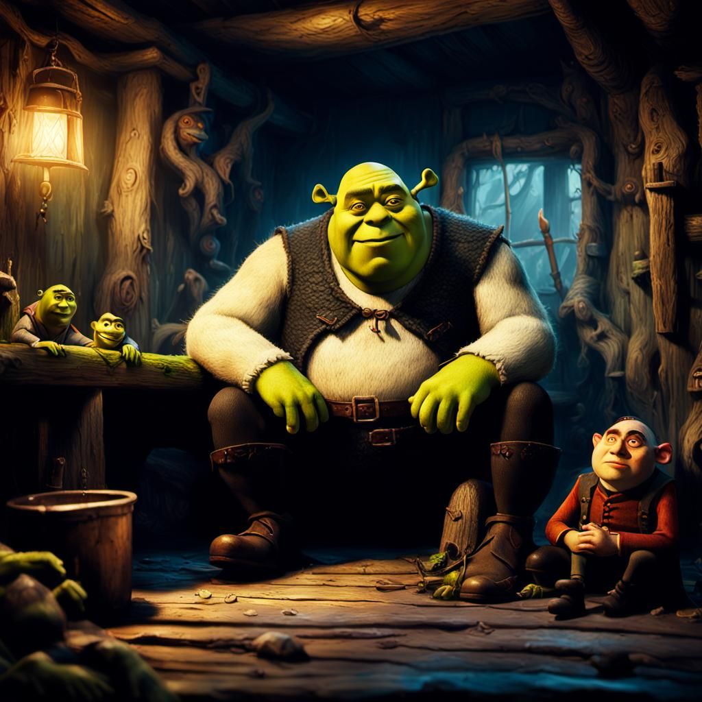 Dark Fantasy Portrait of Shrek and Gru as One
