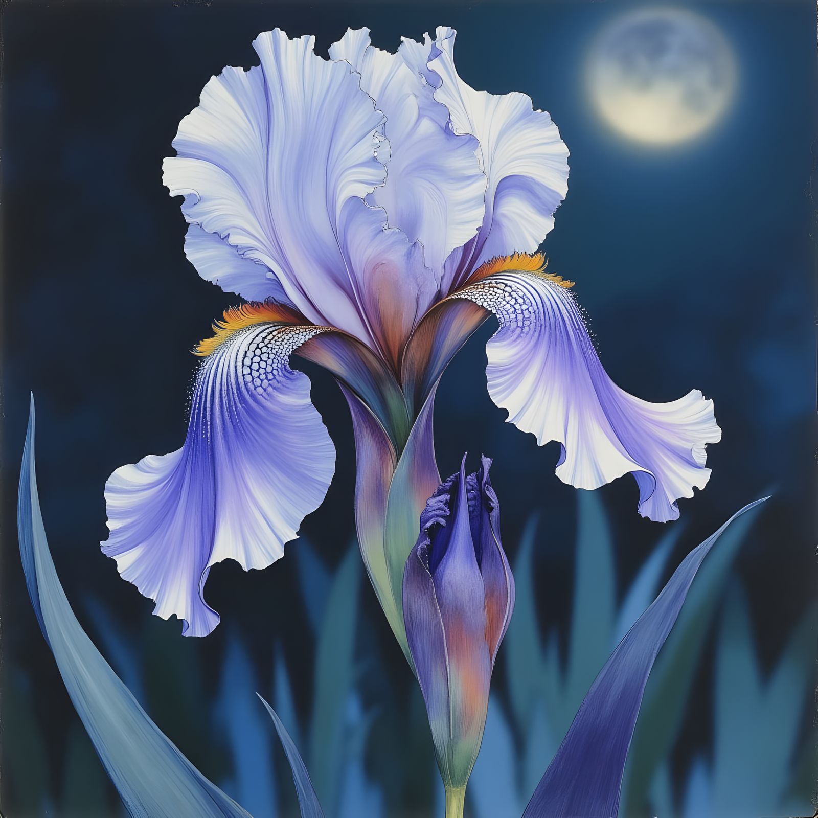 Dreamy Watercolor Iris Blooms in Misty Garden