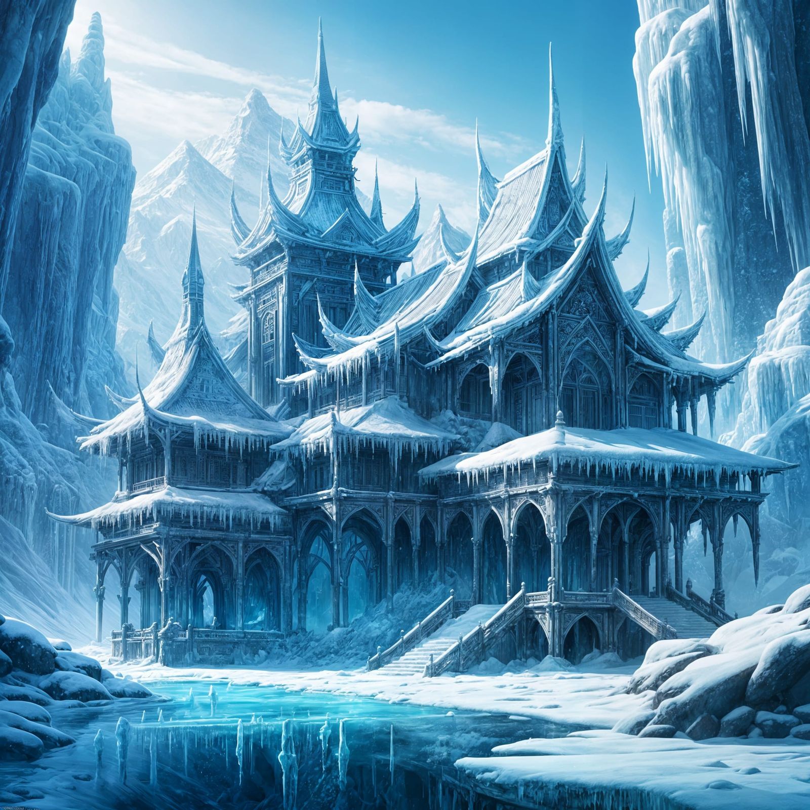 Fantasy Ice Palace Concept Art in Frozen Realm