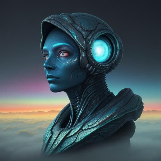 Alien Face in Surreal, Vibrant Oil Painting