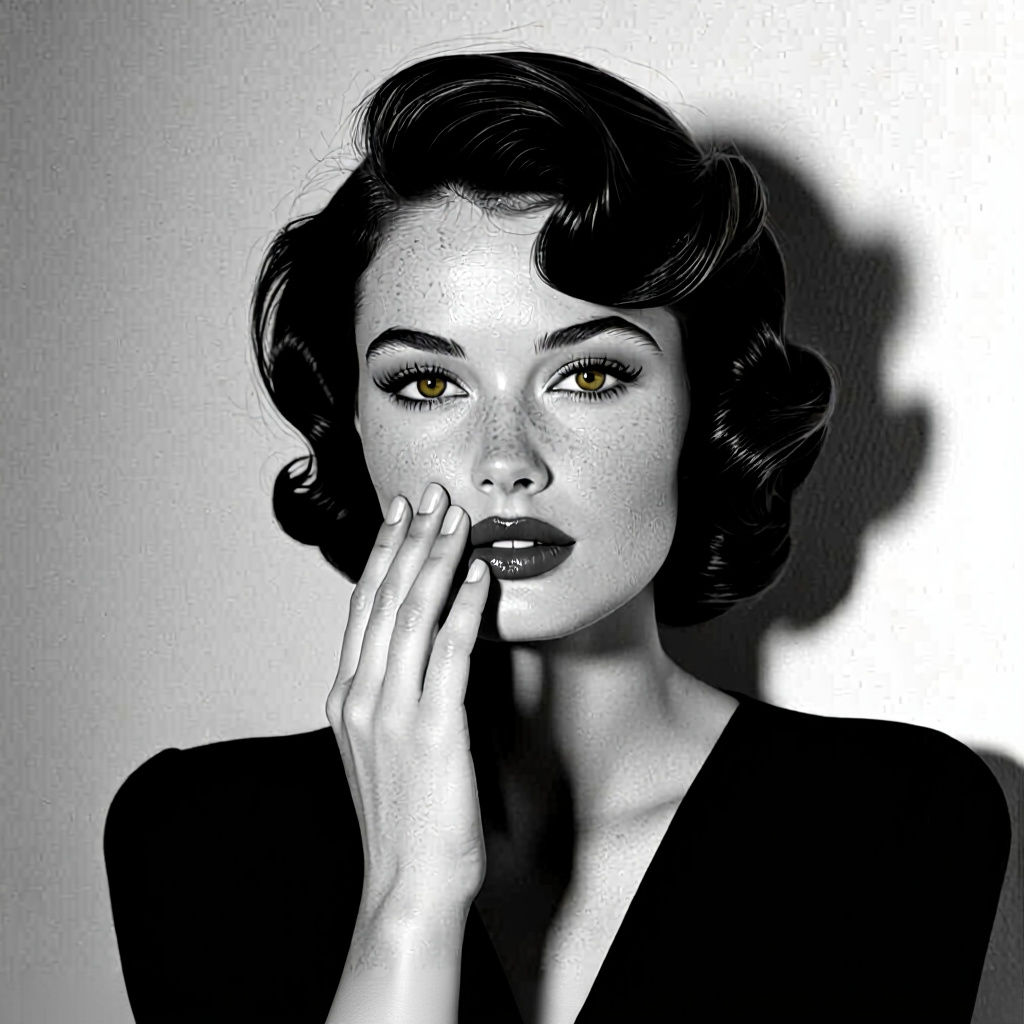 Playful Woman with a Gentle Smile in Black and White