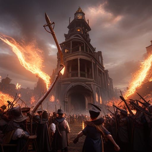 Witch Burning at Stake in 3D Game Cinematic Style