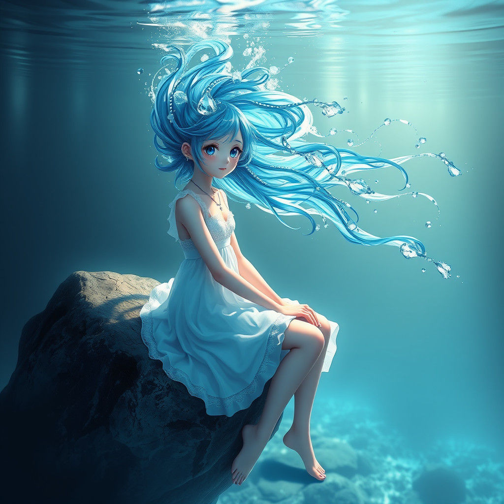Anime Girl with Water Hair in 3D Style
