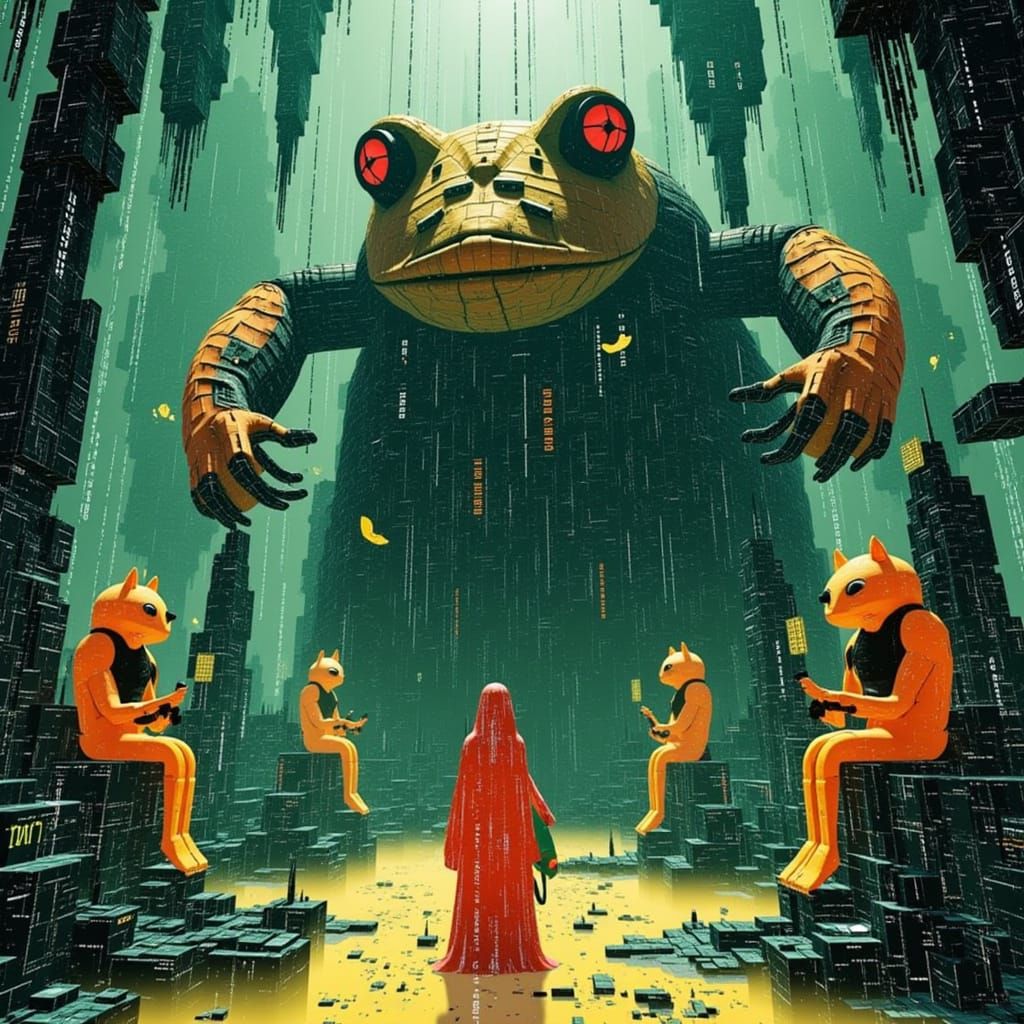 Giant Toad and Fox Bride Wedding in Forest, Matisse Style