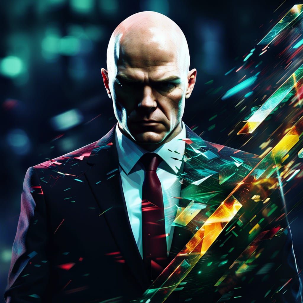 Agent 47 Portrait with Broken Glass Effect