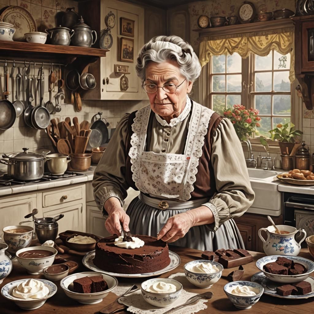 Victorian Grandma Baking Chocolate Cake