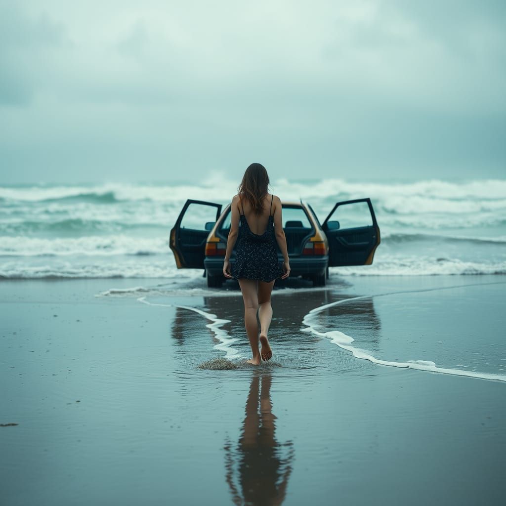 Young Woman's Melancholic Beach Escape