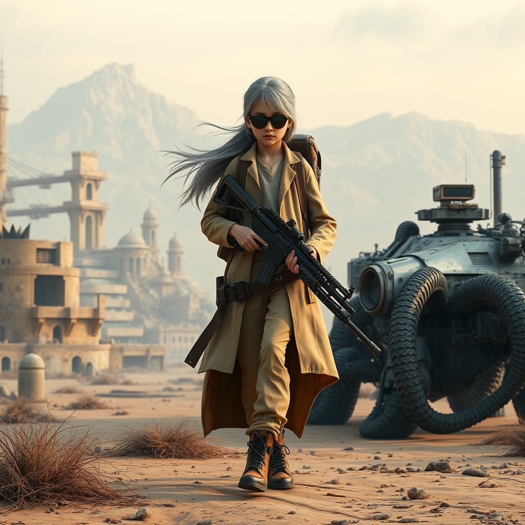 Young Nomadic Warrior in Post-Apocalyptic Wasteland