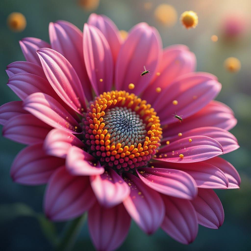 Microscopic Flower View: Pollen Asteroids in Nectar Cosmos