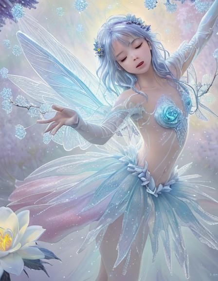 Frozen Flower with Fairy in Impressionist Style