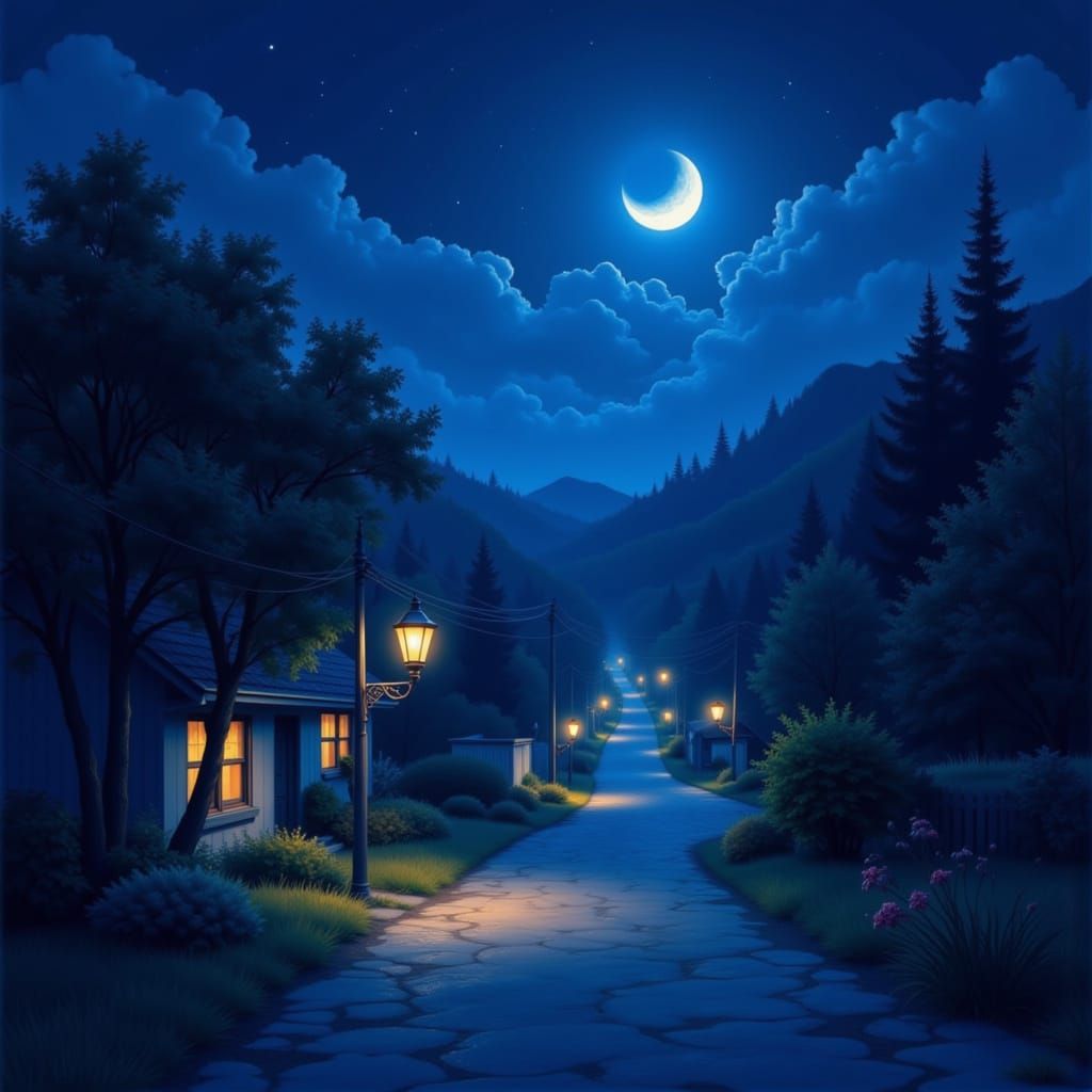 Enchanting Night Village in Disney Animation Style