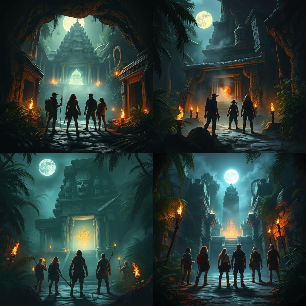 Jungle Temple Explorers at Threshold of Discovery