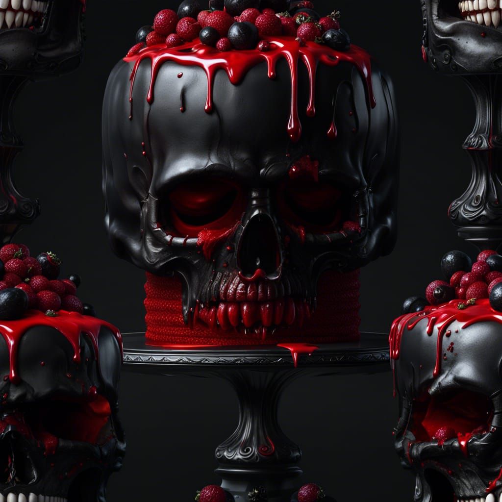 Hyperrealistic Goth Cake with Sparkling Black Skull