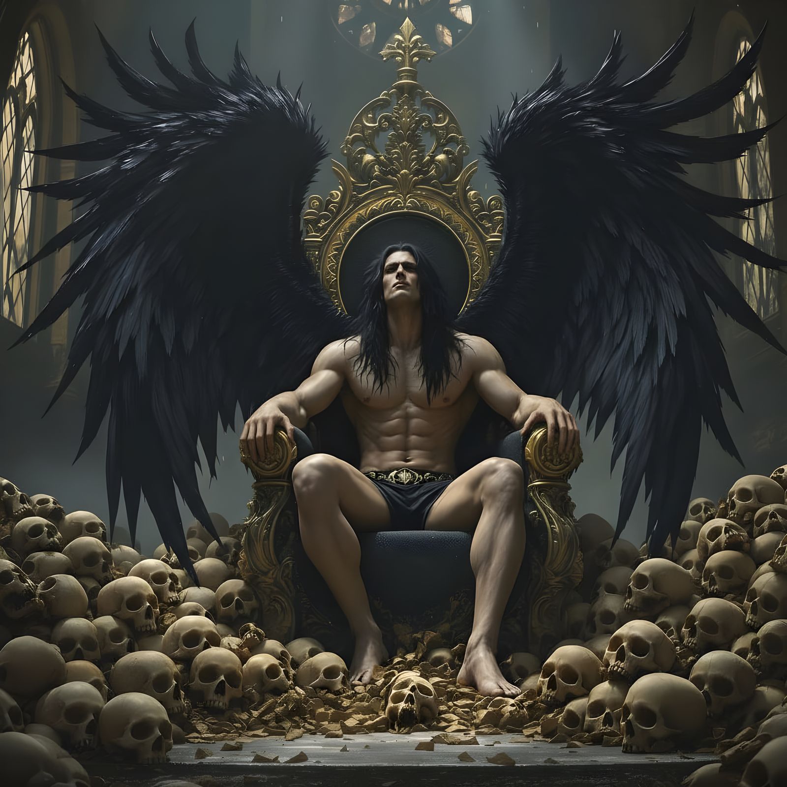 Fallen Angel on Ruined Throne, Hyperrealistic