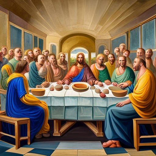 The Last Supper as Gouache Watercolor Painting