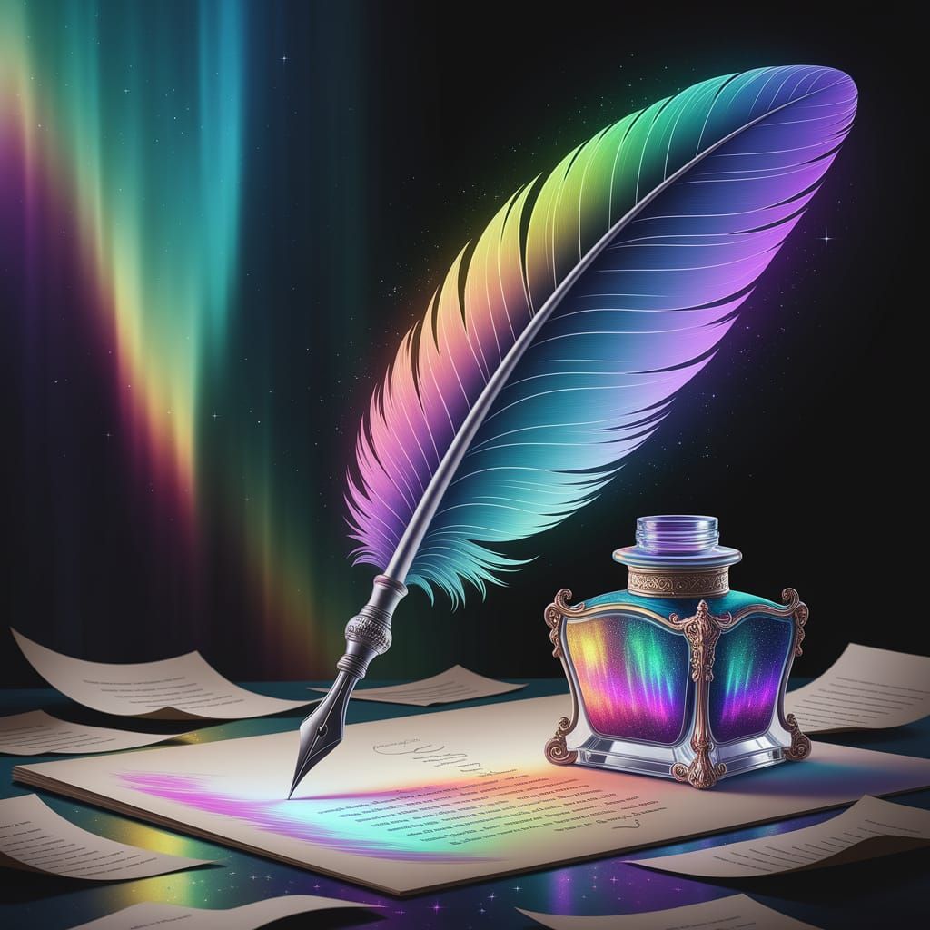 Aurora Borealis Feather Quill Pen With Shimmering Ink