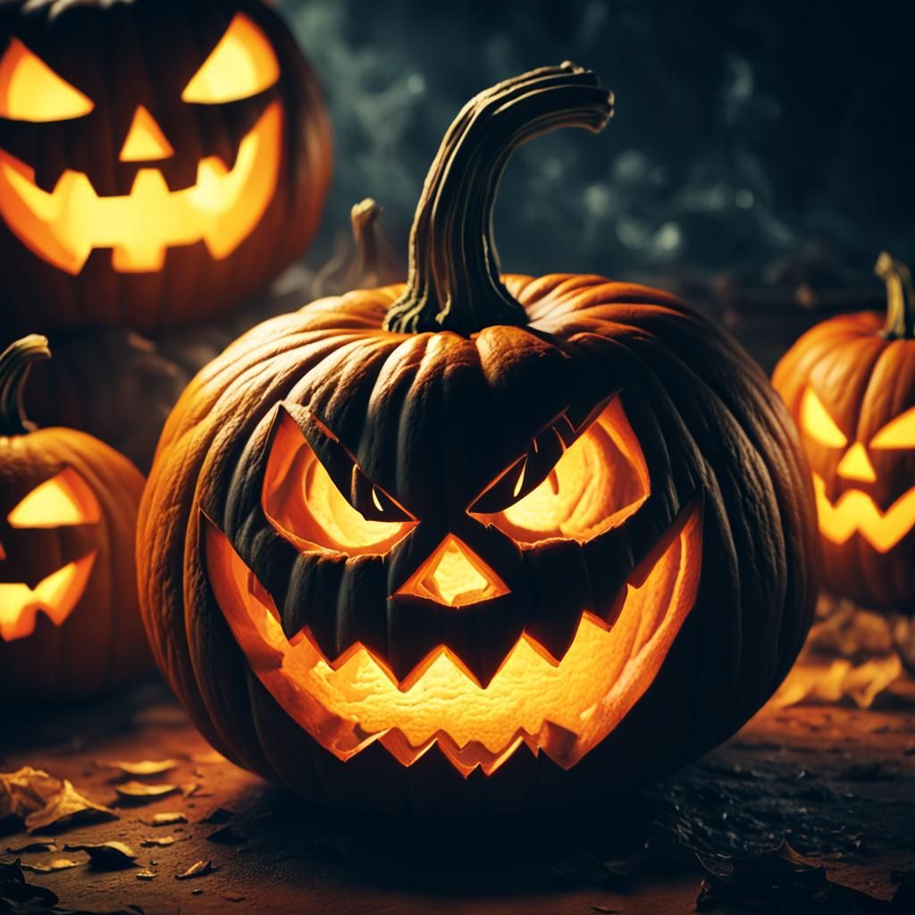 Menacing Jack-o'-Lantern in Dark Fantasy Oil Painting