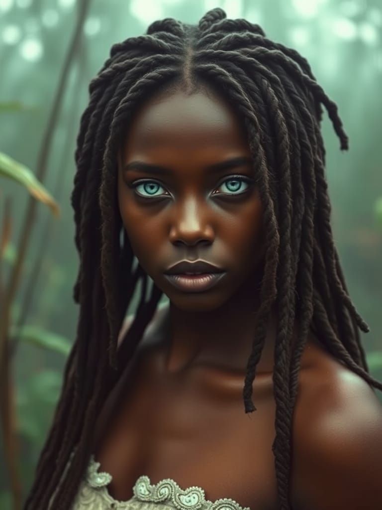 Calypso Voodoo Woman in Misty Swamp, Photorealistic