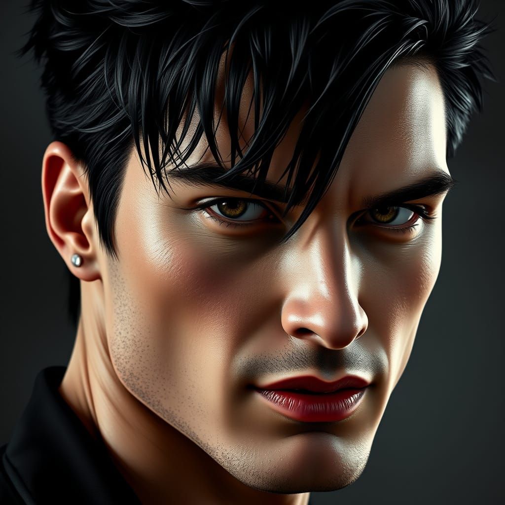 Intense Portrait of Handsome Man with Piercing Eyes