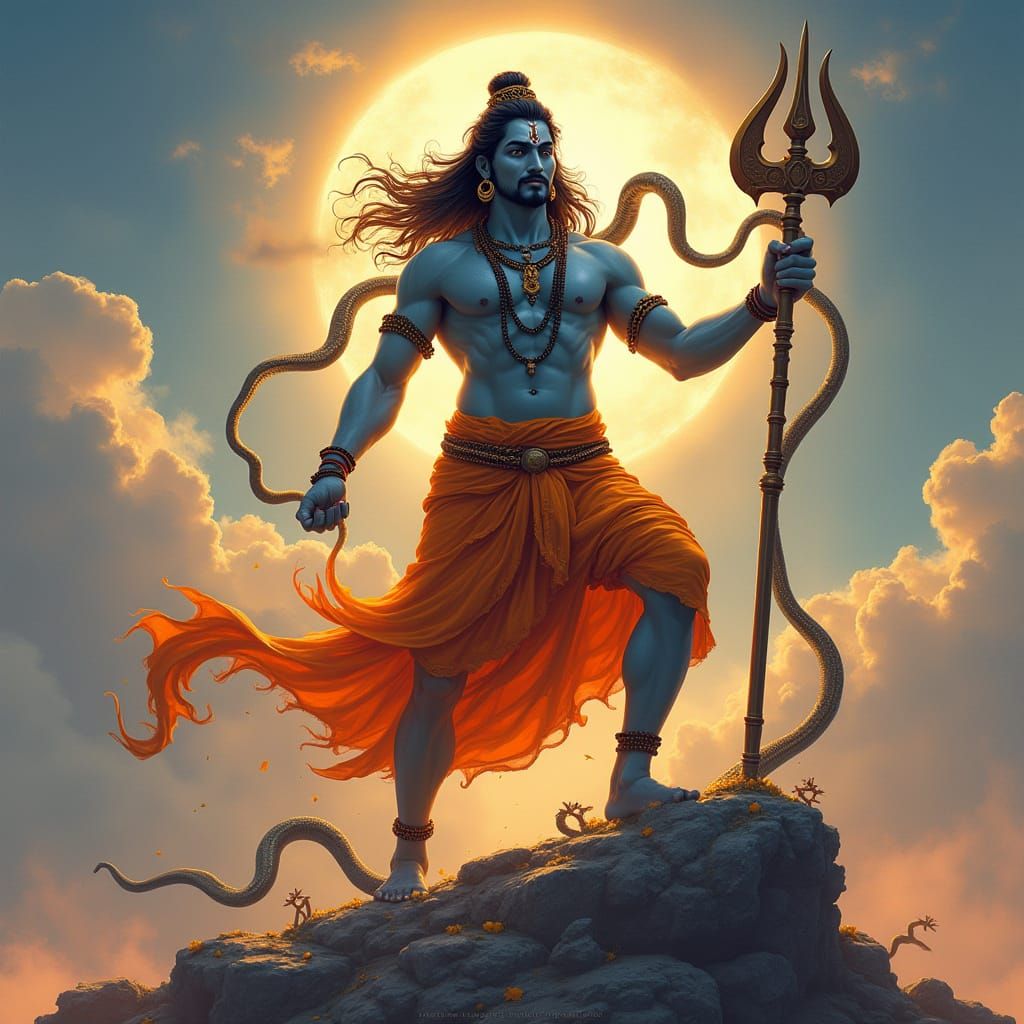 Furious Hindu God Shiva on Mount Kailash