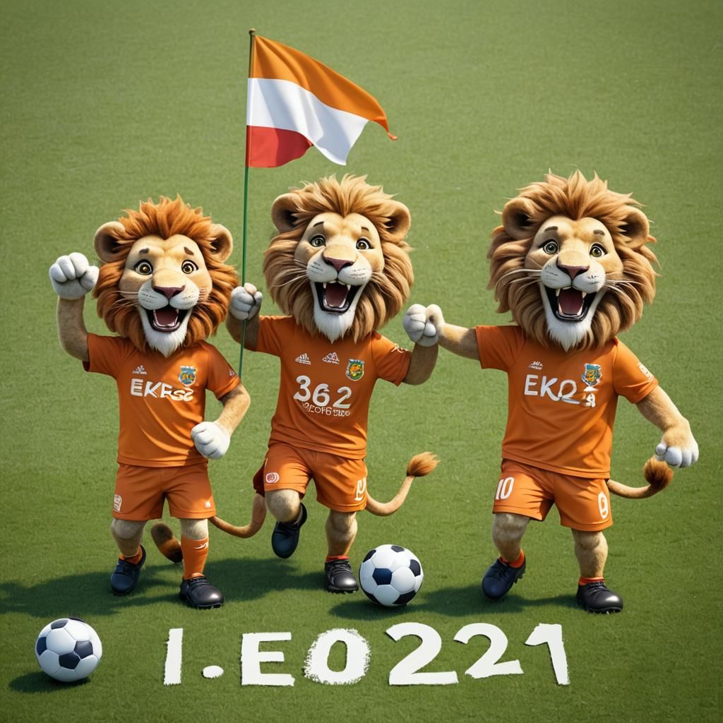 Cartoon Lions Soccer Team Celebrates EK 2024